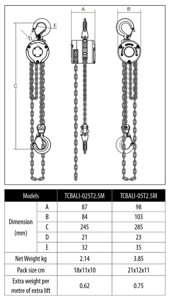 TOHO Industrial Chain Blocks Aluminium Garrick Herbert