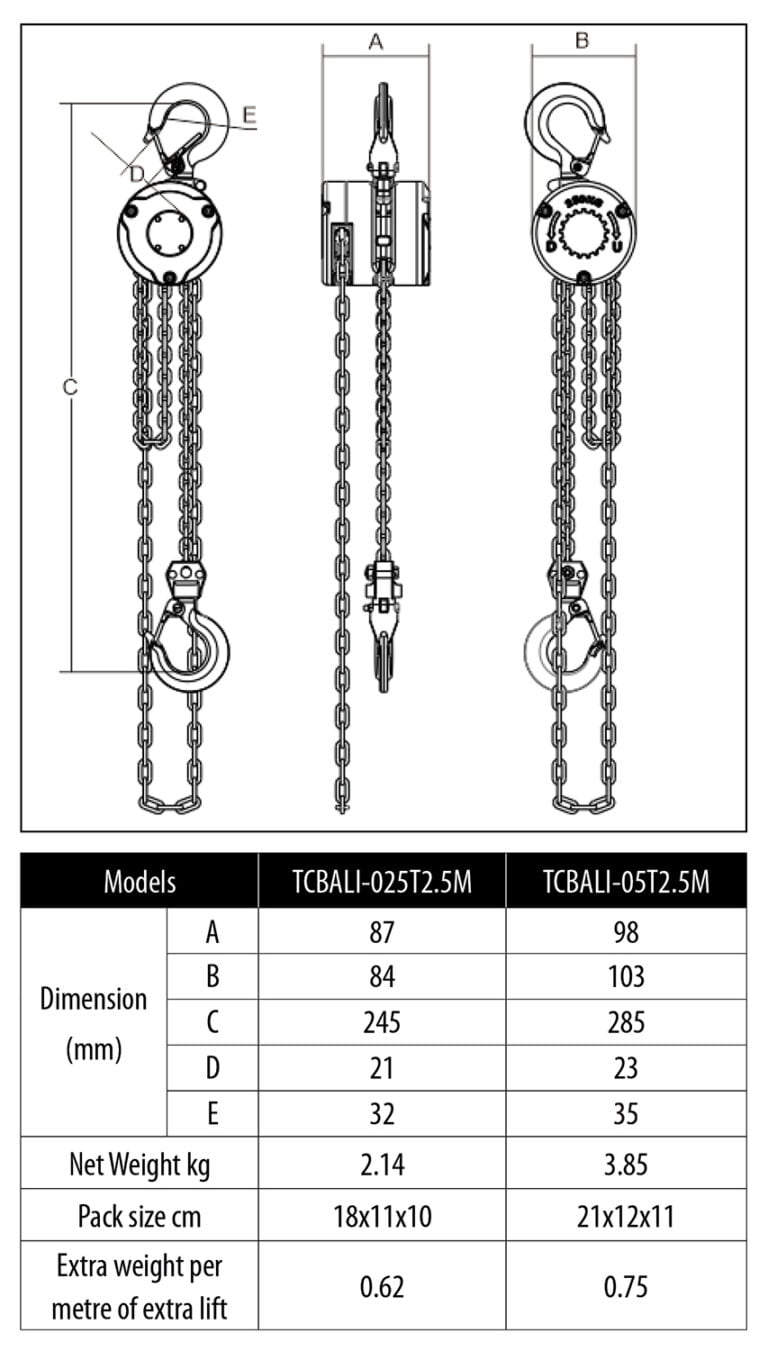 TOHO Industrial Chain Blocks Aluminium Garrick Herbert